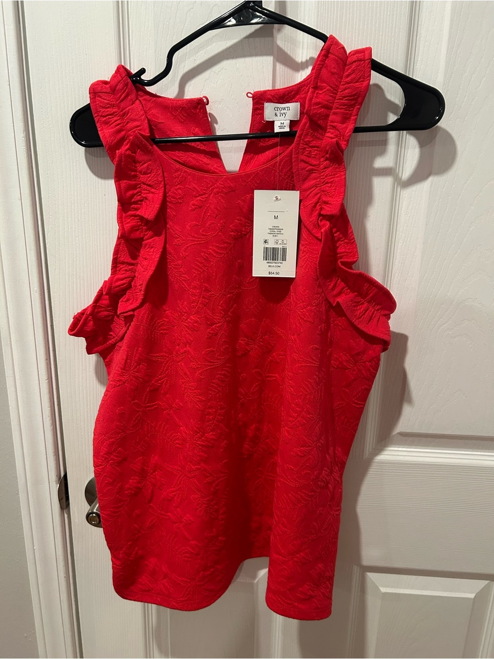 NWT Crown & Ivy Red Ruffle Sleeve Textured Tank